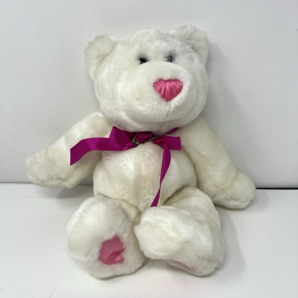 Commonwealth Polar Bear Plush Stuffed Animal Pink Heart Nose‎ Valentines Toy 11"
